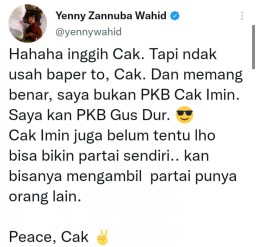 Saling Sindir Ning Yenny Dengan Cak Imin Soal PKB, Perang Terbuka?