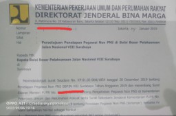 Pegawai Kontrak BBPJN VIII Surabaya Alami Kisah Pilu!! Namanya Terdaftar Dalam Persetujuan Kementerian PUPR BM, Namun Tak Diberi Surat PKWT