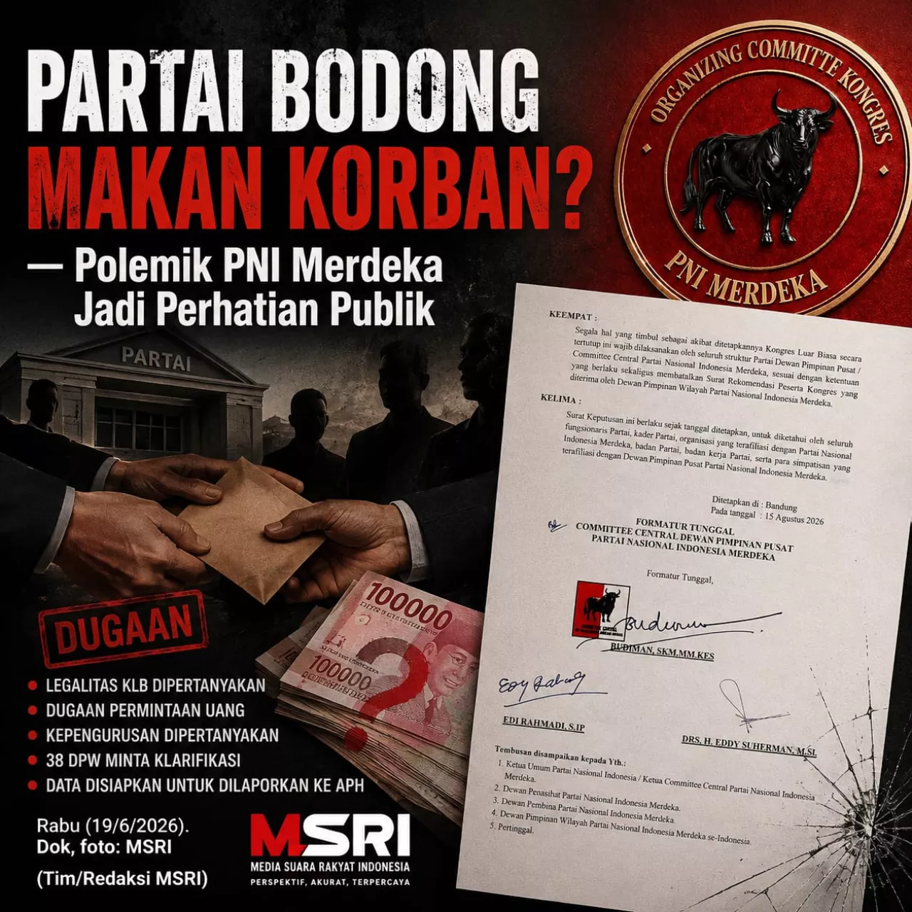 Polemik KLB PNI Merdeka Memuncak, 38 DPW Pertanyakan Legalitas dan Hasil Kongres