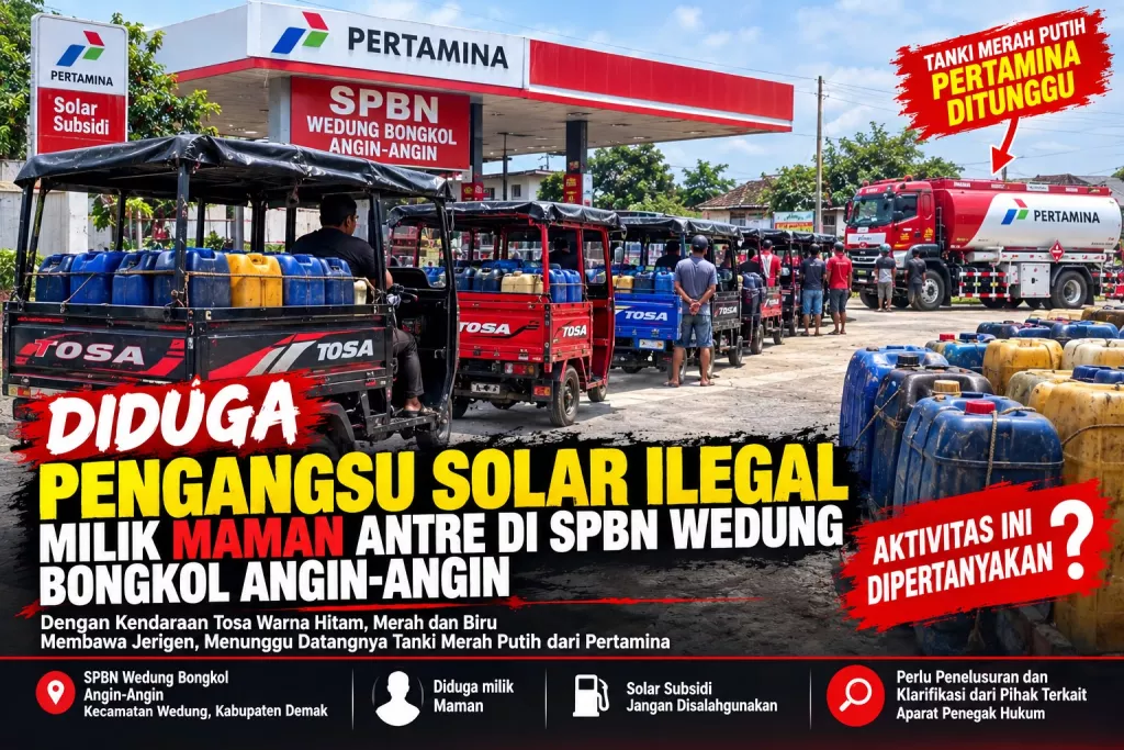 Diduga Pengangsu Solar Bersubsidi "Maman" Antri di SPBN Wedung Bongkol Angin-Angin, Aktivitas Pengisian Dipertanyakan