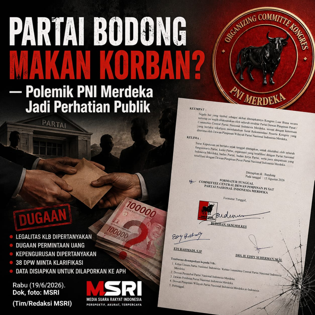 Polemik KLB PNI Merdeka Memuncak, 38 DPW Pertanyakan Legalitas dan Hasil Kongres