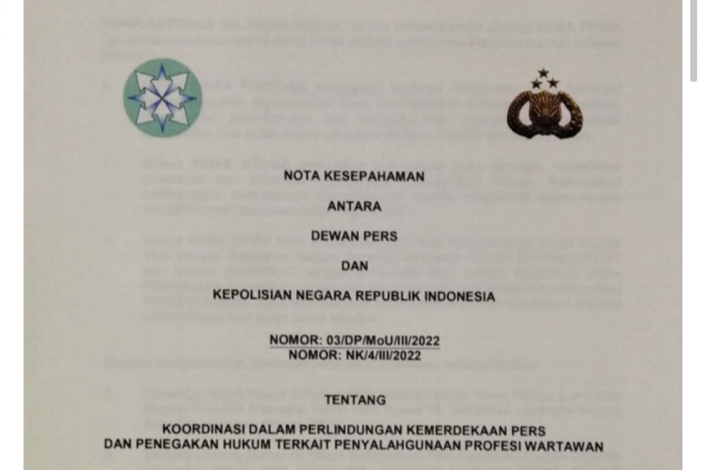 Dewan Pers & Polri Tanda Tangani MoU Tentang Koordinasi Dalam Perlindungan Kemerdekaan Pers & Penegakan Hukum Terkait Penyalahgunaan Profesi Wartawan