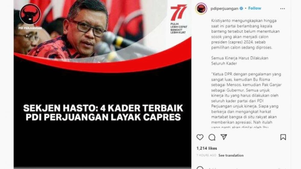 Hasto Berbicara Kader Terbaik PDIP Layak Capres, Ada Nama Ganjar, Puan Dan Risma