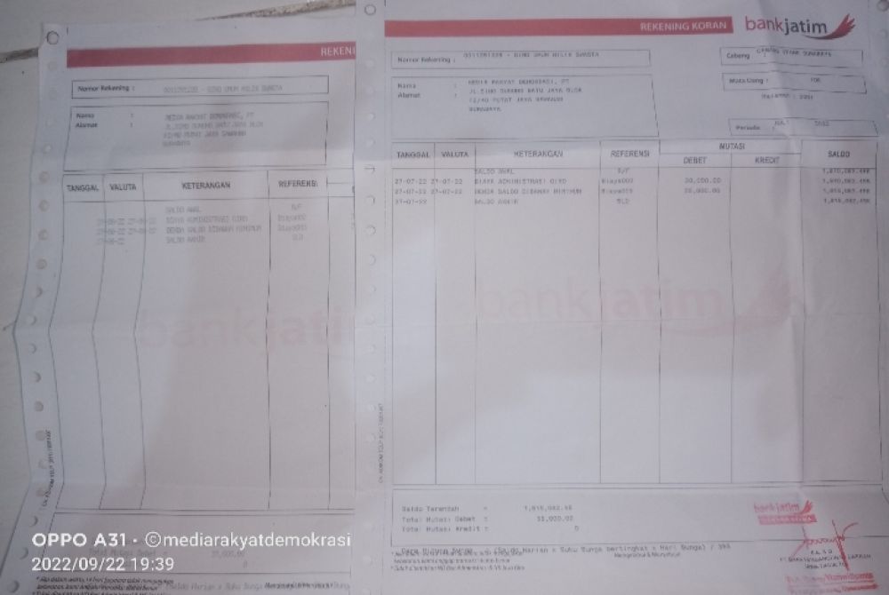 Bank Jatim Kok Kayak Rentenir, Rekening Giro Sudah Dipotong Administrasi Bulanan Tapi Masih Ada Tambahan Denda