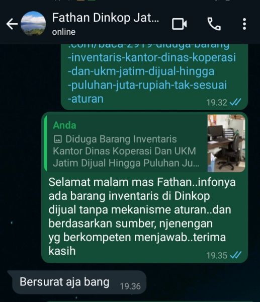 Terkait Dugaan Penjualan Aset Dinkop Jatim, Sumber : Yang Jual Oknum Satpol PP Yang Diduga Atas Perintah