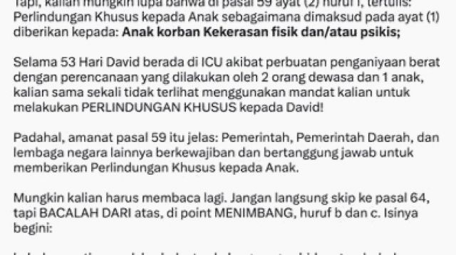 Surat Terbuka Keluarga David Ozora Buat KPAI, Ngeluh 53 Hari Di ICU Tak Dapat Perlindungan Khusus